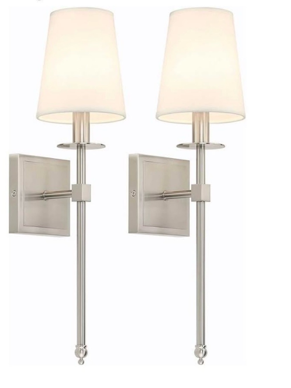 Amazon Brushed Nickel Wall Sconce Pair with White Fabric Shades